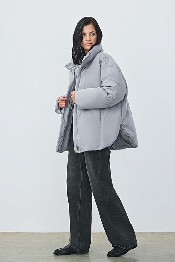 Пуховик с воротником стойкой, светло-серый