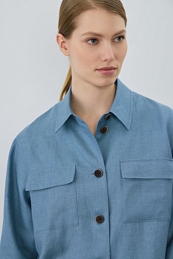 Куртка-рубашка из шерсти, лиоцелла и шелка, голубая