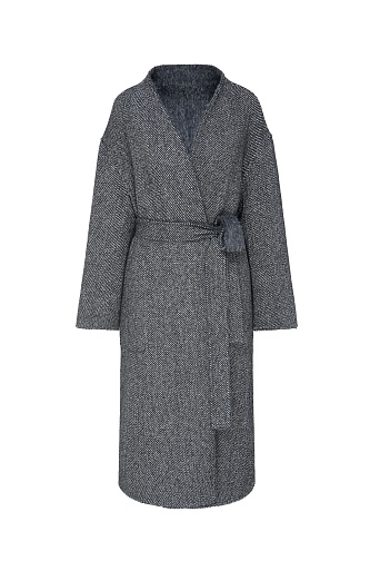 Пальто на поясе из шерсти с альпака, серый меланж