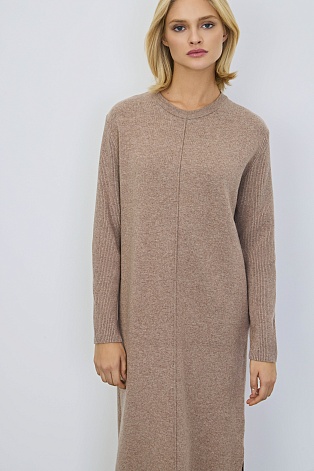 Трикотажное платье с кашемиром, светло-коричневое