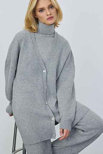 Длинный кардиган с кашемиром, светло-серый