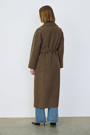 Длинное пальто из шерсти, коричневый меланж