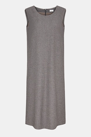 Платье-футляр без рукавов, серо-коричневое