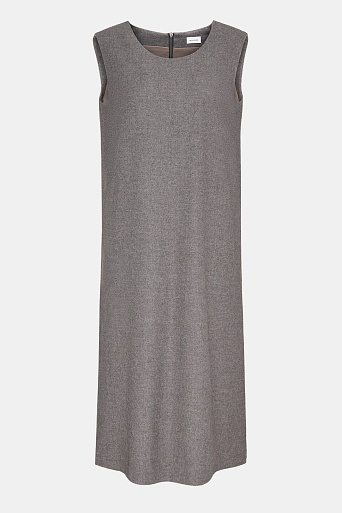 Платье-футляр без рукавов, серо-коричневое