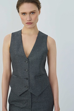 Костюмный жилет из шерсти в елочку, серый