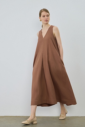 Платье-сарафан А-силуэта изо льна и тенселя, цвет какао