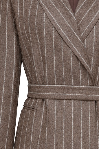 Удлиненный жакет в полоску на поясе, коричневый