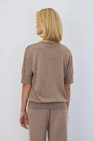 Джемпер с коротким рукавом с кашемиром, светло-коричневый