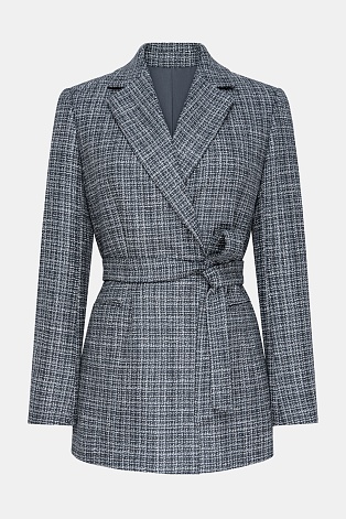 Жакет на поясе в клетку, серый
