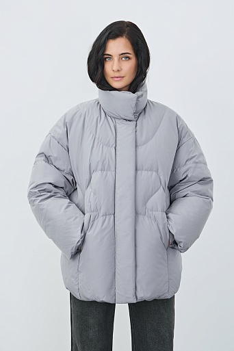 Пуховик с воротником стойкой, светло-серый