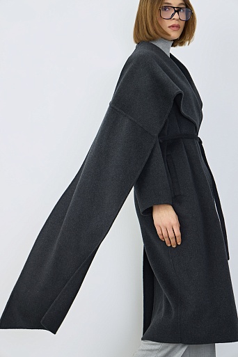 Пальто с кашемиром с лацканом-шалью, графитовое