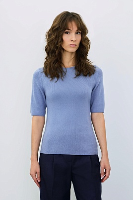Джемпер с коротким рукавом с кашемиром, голубой