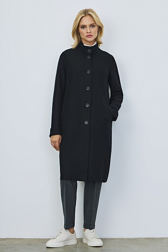 Пальто с воротником-стойкой, черное