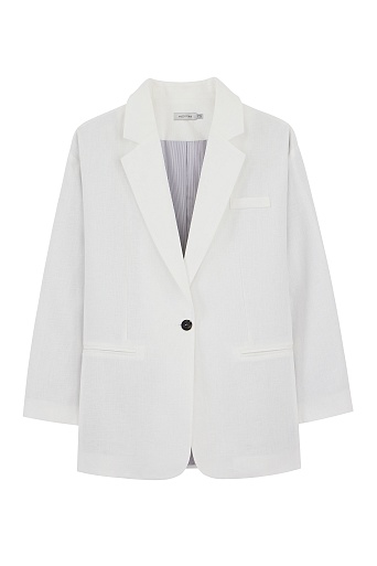 Белый льняной пиджак-оверсайз на одной пуговице BRIGIT