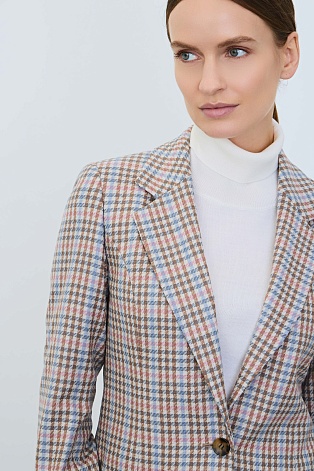 Удлиненный жакет в мелкую клетку, коричневый с голубым GABRIELLA