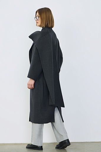 Пальто с кашемиром с лацканом-шалью, графитовое