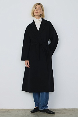 Пальто на поясе, черное