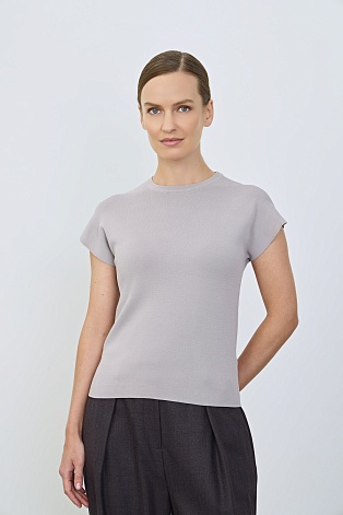 Трикотажный топ с коротким рукавом, серо-сиреневый