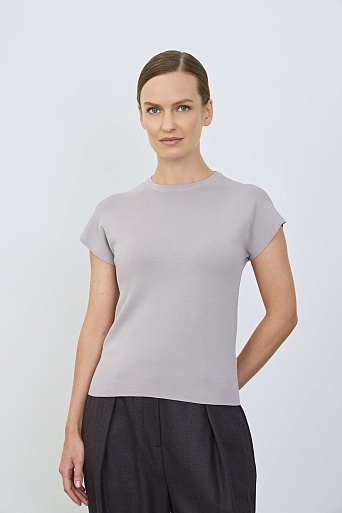 Трикотажный топ с коротким рукавом, серо-сиреневый