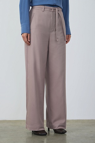 Широкие брюки с декоративным поясом, цвет серый