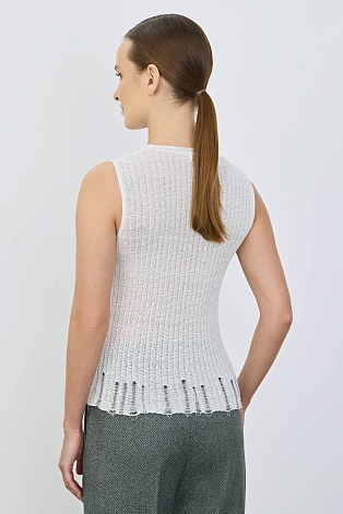 Топ без рукавов с рваным эффектом, белый 