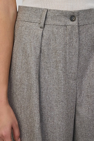 Свободные брюки с защипами, серо-бежевый меланж