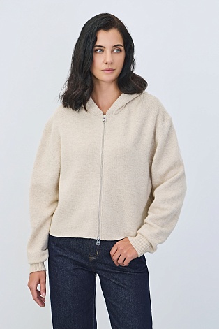 Трикотажная толстовка на молнии из шерсти, бежевый меланж