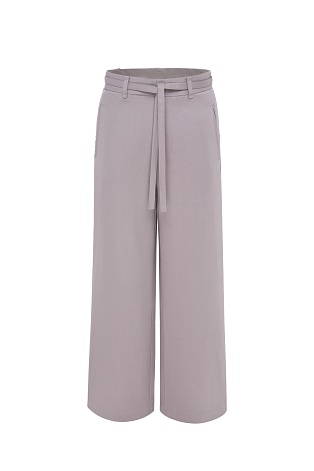 Широкие брюки с декоративным поясом, цвет серый