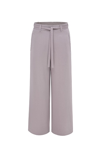 Широкие брюки с декоративным поясом, цвет серый