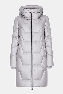 Светло-серый пуховик с фигурной стежкой