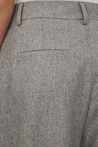 Свободные брюки с защипами, серо-бежевый меланж