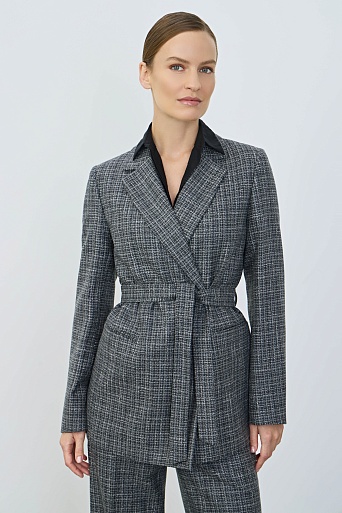 Костюмный жакет из букле в клетку, серый