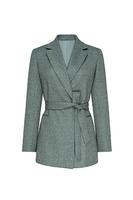 Жакет на поясе, серо-зеленый