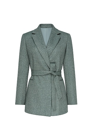 Жакет на поясе, серо-зеленый