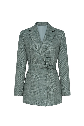 Жакет на поясе, серо-зеленый