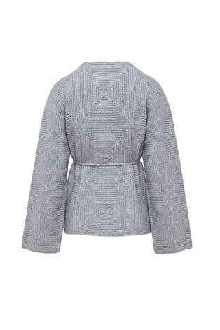 Вязаный кардиган с поясом, серый