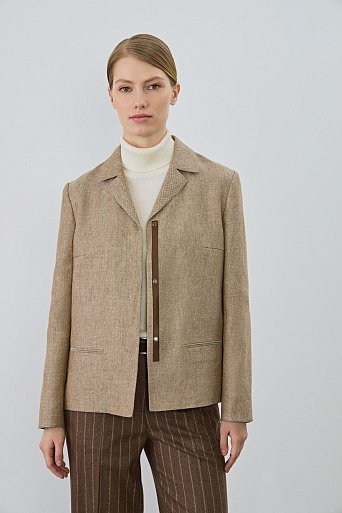 Куртка-жакет изо льна, бежево-коричневый меланж