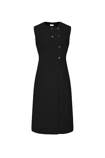 Приталенное платье с ассиметричной застежкой, черное