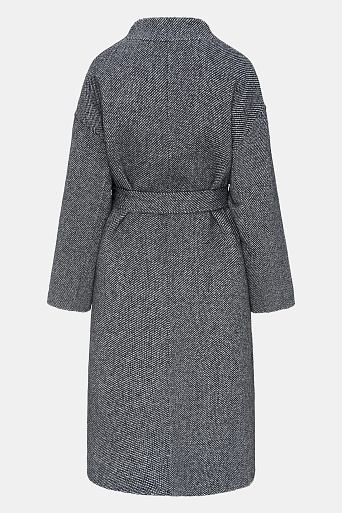 Двухстороннее пальто на поясе из шерсти, серый меланж