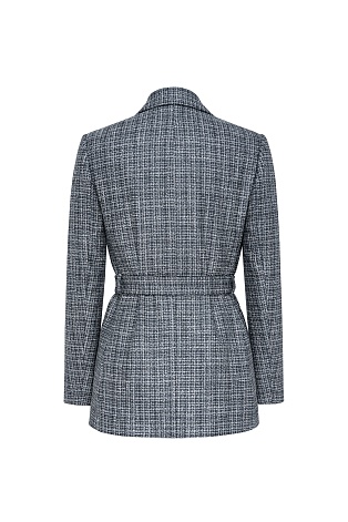 Жакет на поясе в клетку, серый