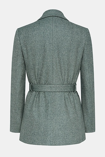 Костюмный жакет из шерсти на поясе, серо-зеленый