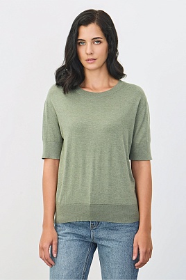 Джемпер из хлопка с коротким рукавом, цвет шалфей