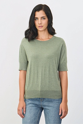 Джемпер из хлопка с коротким рукавом, цвет шалфей