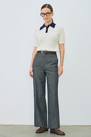 Футболка-поло из шерсти и кашемира, молочная с синим