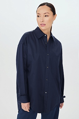 Темно-синяя блуза-оверсайз в рубашечном стиле