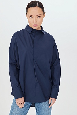 Темно-синяя блуза-оверсайз со скрытой планкой